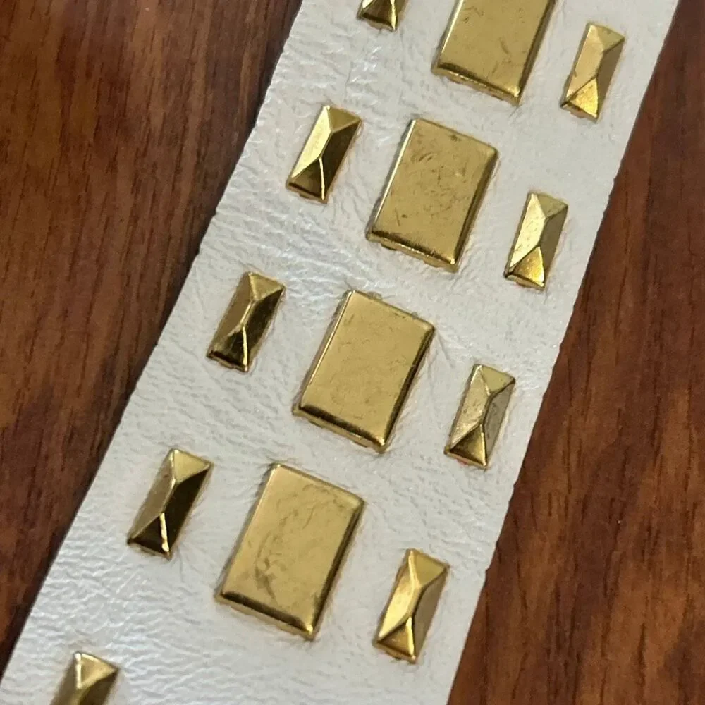 Alberta Ferretti made in Italy white genuine leather belt with gold studs vintag